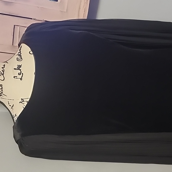 White House Black Market  Black Shiffon Sleeve Velvet Shift Dress - Picture 4 of 8